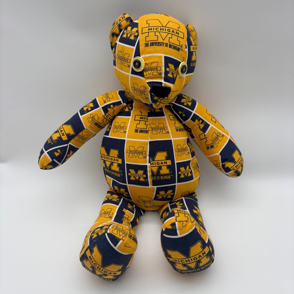 University of Michigan Wolverines Plush Teddy Bear Maize Blue Button Eyes S1B3